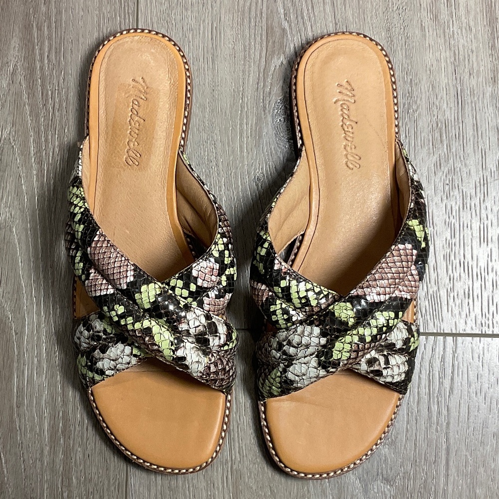 MADEWELL The Skyler Slide Sandal Snake Embossed Leather Size 8.5